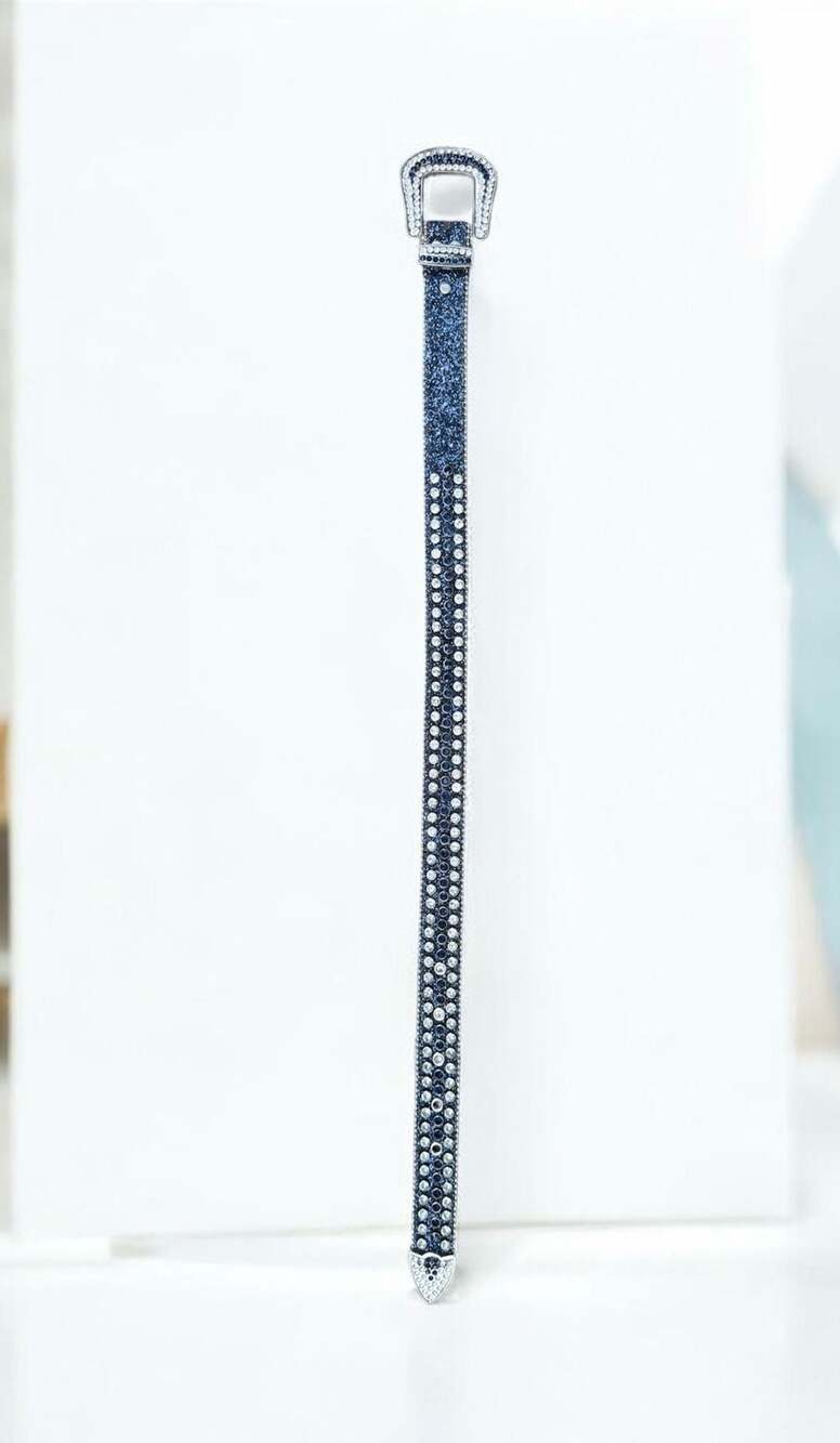 BB Simon Blue Glitter Rhinestone Western Belt